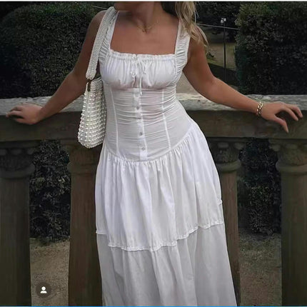 Women Corset Dress Boho Summer Spaghetti Straps Square Neck Casual Maxi Dresses