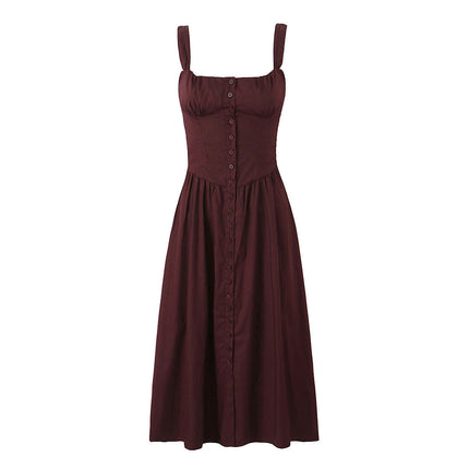 Women Corset Square Neck Long Dress Sleeveless Spaghetti Strap Swing Midi Dresses