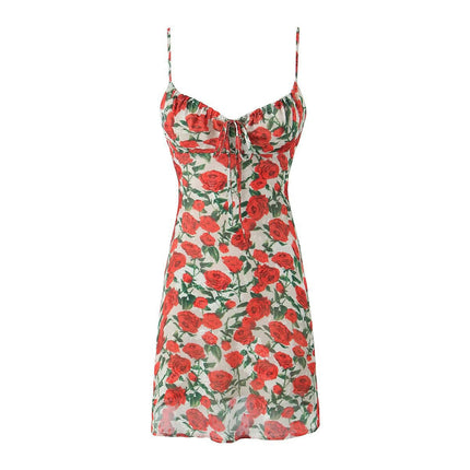 Women's Summer Floral Mini Dress Spaghetti Straps Sleeveless Sundress