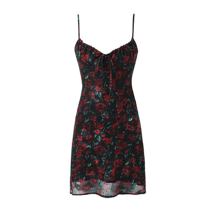 Women's Summer Floral Mini Dress Spaghetti Straps Sleeveless Sundress