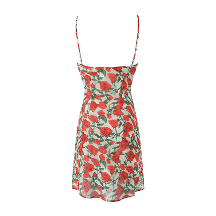 Women's Summer Floral Mini Dress Spaghetti Straps Sleeveless Sundress