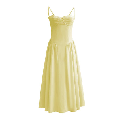 Womens Summer Corset Dress Spaghetti Strap Midi Dress Square Neck Dresses