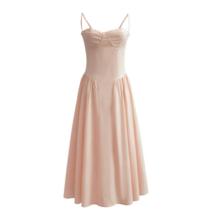 Womens Summer Corset Dress Spaghetti Strap Midi Dress Square Neck Dresses
