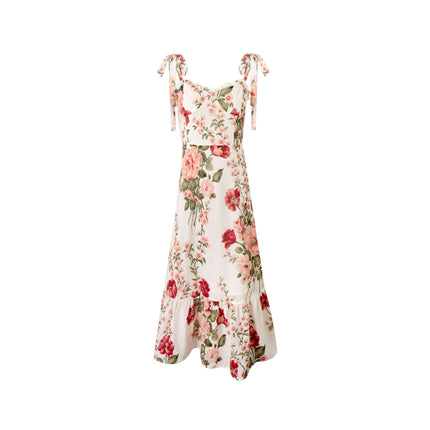 Women's Summer Boho Dress Floral Print Tie Strap Square Neck Maxi Beach Dresses