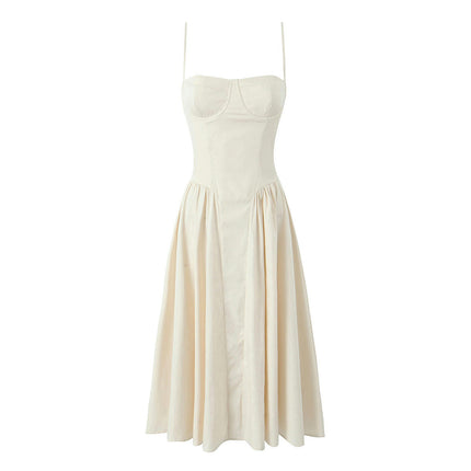 Women's Summer Boho Midi Dresses Casual Corset Flowy Square Neck A-line Sundress
