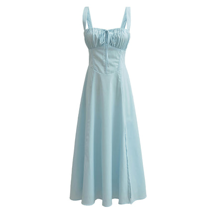Women's Summer Midi Dresses Casual Corset Square Neck Split A-line Dress