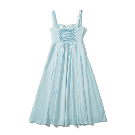 Women's Summer Midi Dresses Casual Corset Square Neck Split A-line Dress
