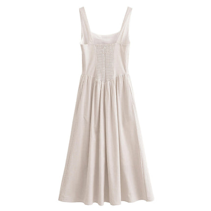 Women Square Neck Long Dress Sleeveless Spaghetti Strap Swing Summer Dresses