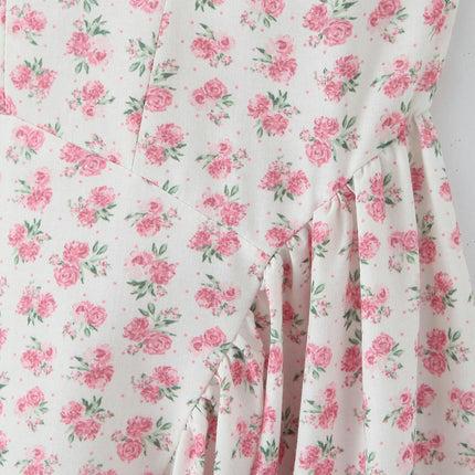 Women Summer Floral Dress Spaghetti Straps Ruffle Corset Square Neck Flowy Dress