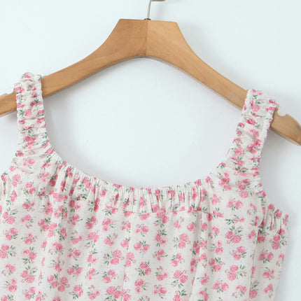 Women Summer Floral Dress Spaghetti Straps Ruffle Corset Square Neck Flowy Dress