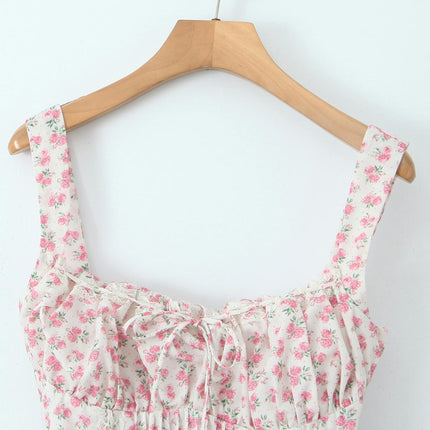Women Corset Dress Floral Mini Dress Spaghetti Straps Ruffle Summer Sundress