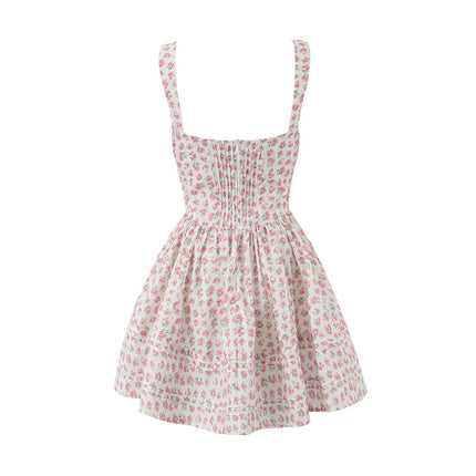 Women Corset Dress Floral Mini Dress Spaghetti Straps Ruffle Summer Sundress