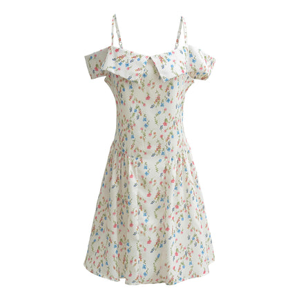Women Summer Spaghetti Strap Floral Dress Backless Flowy Mini Dress