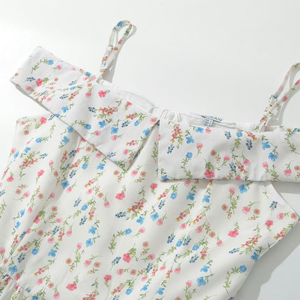 Women Summer Spaghetti Strap Floral Dress Backless Flowy Mini Dress
