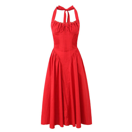 Women Square Neck Corset Long Dress Sleeveless Halter Neck Swing Summer Dresses