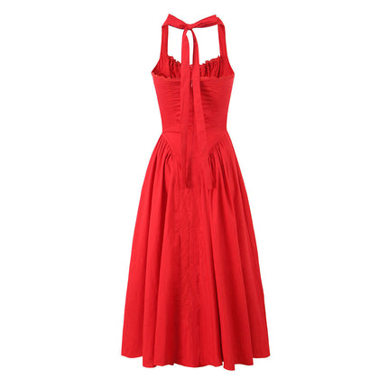Women Square Neck Corset Long Dress Sleeveless Halter Neck Swing Summer Dresses