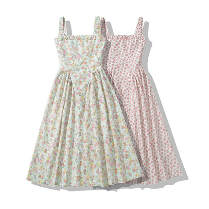 Casual Dresses for Women Spaghetti Strap Corset Midi Dress Flowy Pleated Sundress