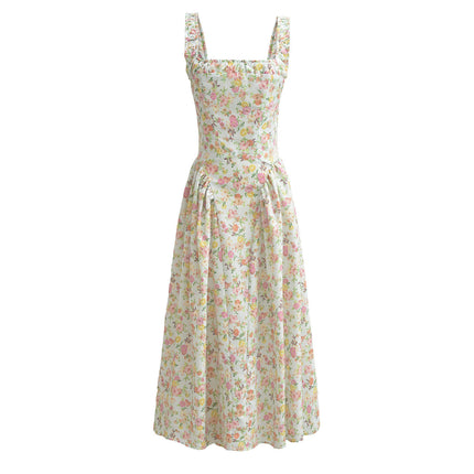 Casual Dresses for Women Spaghetti Strap Corset Midi Dress Flowy Pleated Sundress