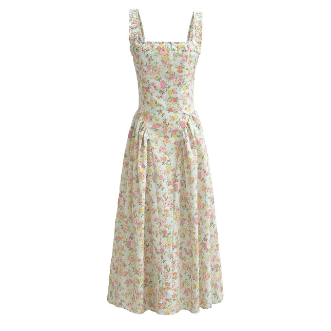 Casual Dresses for Women Spaghetti Strap Corset Midi Dress Flowy Pleated Sundress