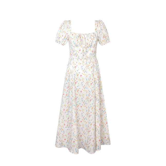 Women's Puff Short Sleeve Midi Dress Square Neck Floral Flowy Long Dresses