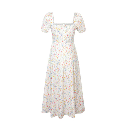 Women's Puff Short Sleeve Midi Dress Square Neck Floral Flowy Long Dresses