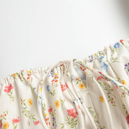 Women's Puff Short Sleeve Midi Dress Square Neck Floral Flowy Long Dresses