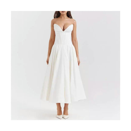 Women's Summer Strapless Maxi Dress Off Shoulder A Line Tube Long Dresses