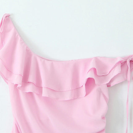 Women Bodycon Dress One Off The Shoulder Summer Ruffled Mini Dresses