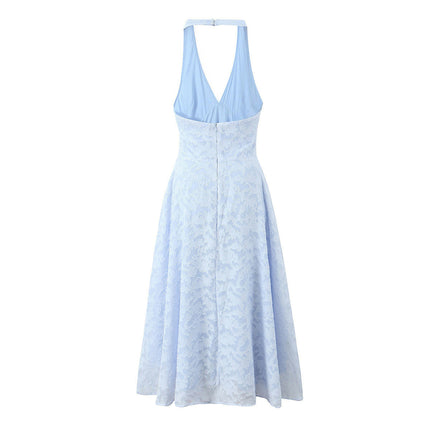 Women's Summer Dress Halter V Neck Midi Dress A-Line Flowy Sundress