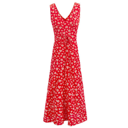 Women's Summer Floral Sleeveless Deep V Neck Midi Wrap Dress