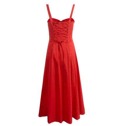 Women Square Neck Midi Dress Low Cut Sleeveless Bustier Spaghetti Strap Sundress