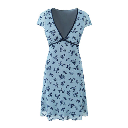 Womens Summer Deep V Neck Sexy Short Sleeve BodyconMini Short Dresses