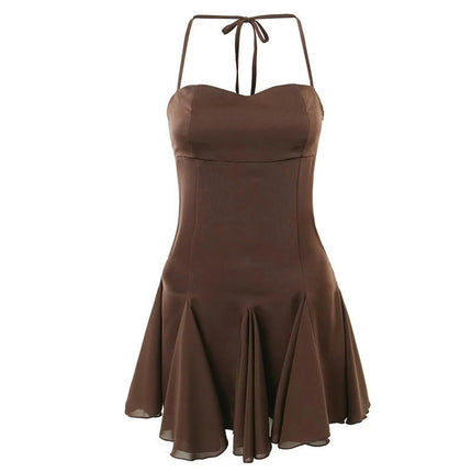 Women's Summer Mini Dress Bodycon Halter Flowy Ruffle Short Dresses