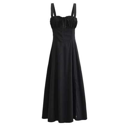 Womens Corset Dress Elegant Spaghetti Strap Midi Dress Flowy Low Cut Split Dresses