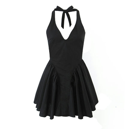 Women's Halter Deep V Neck Sleeveless Backless A Line Mini Dress