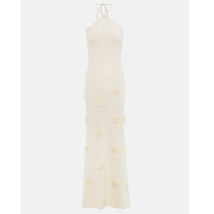 Women Sexy Halter Neck Bodycon Dress Knitted Backless 3D Floral Maxi Dresses