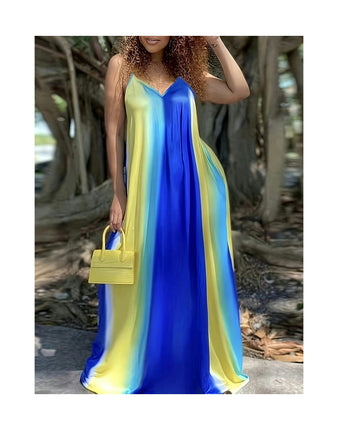Women Casual Loose Spaghetti Strap Sundress Sleeveless V Neck Maxi Long Dresses