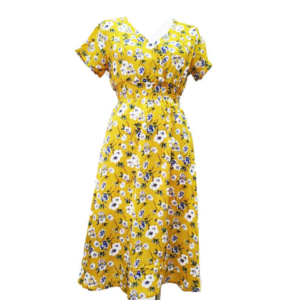 Women's Summer Casual Boho Dress Floral Short Sleeve A Line Midi Beach Dresses