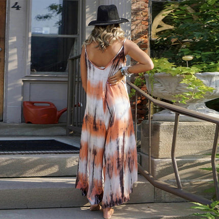 Women's Casual Summer Maxi Dresses Sleeveless Spaghetti Strap Loose Tie Dye Dresses