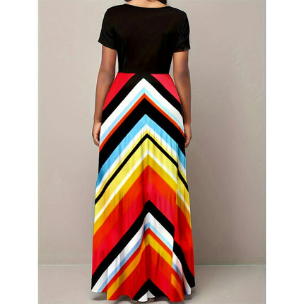 Women's Summer Short Sleeve Maxi Dress Casual Crewneck Swing A Line Long Dress