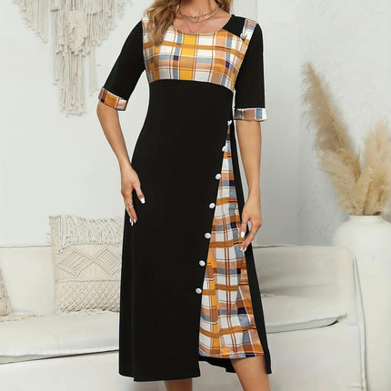Women's Summer Casual Dresses Crew Neck Short Sleeve Wrap Button Midi Dress