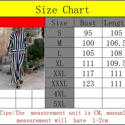 Women Summer Casual V Neck 3/4 Sleeve Dress Side Slits Striped Maxi Dress
