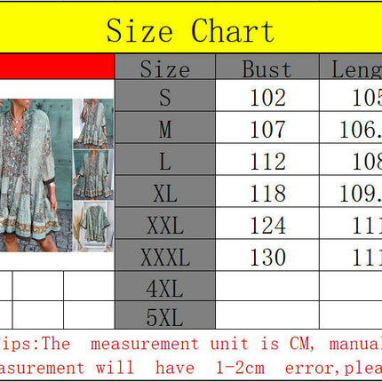 Women's Casual Floral Print Dress Loose V Neck 3/4 Bell Sleeve Flowy Mini Summer Dresses