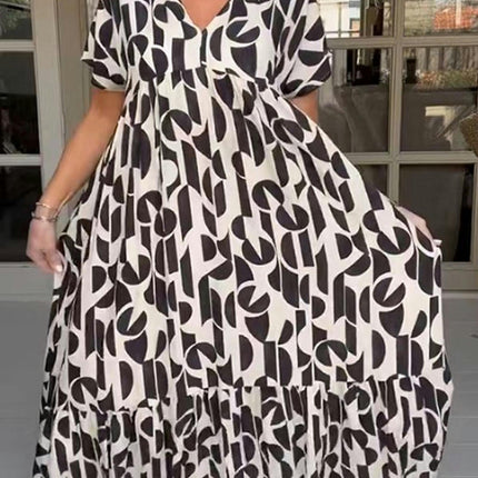 Women's Summer Short Sleeve V Neck Casual Loose Flowy Print Maxi Dresses