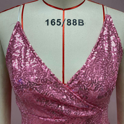 Women Spaghetti Straps Sequin Prom Dresses V Neck Mermaid Evening Gown Sparkly Dress