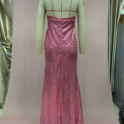 Women Spaghetti Straps Sequin Prom Dresses V Neck Mermaid Evening Gown Sparkly Dress