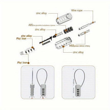 Wire Rope Password Lock School Bag Backpack Trolley Case Pen Bag Mini Password Padlock