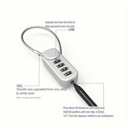 Wire Rope Password Lock School Bag Backpack Trolley Case Pen Bag Mini Password Padlock