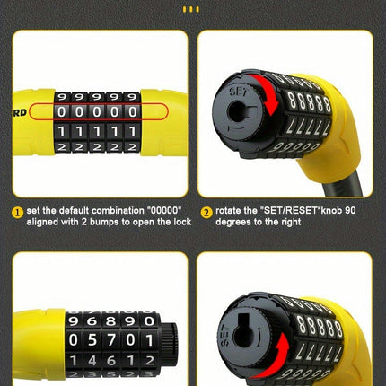 5-Digit Combination Lock, Heavy-Duty Anti-Theft Lock, Suitable For Bikes/Scooters/Electric Bikes