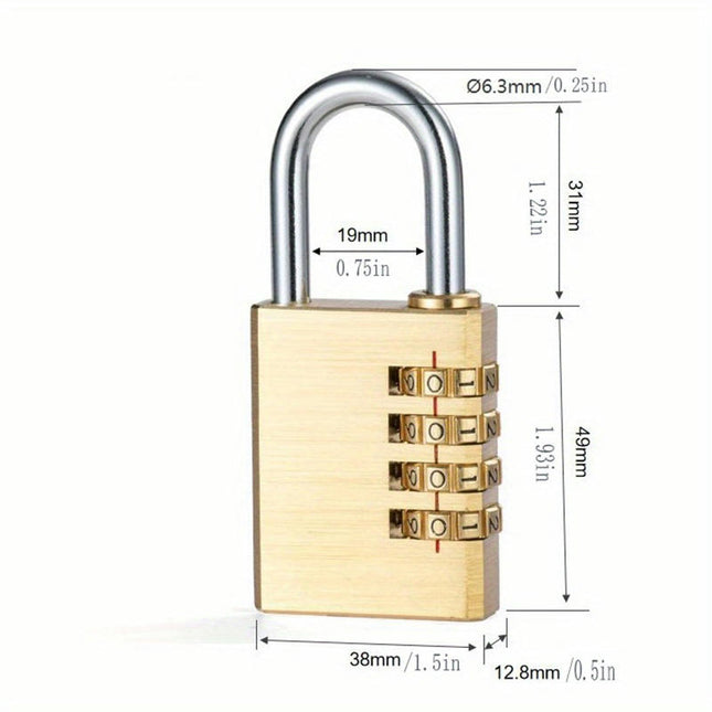 Combination Lock-Padlock-Brass Finish with Steel Shackle-4 Digit Combo Lock